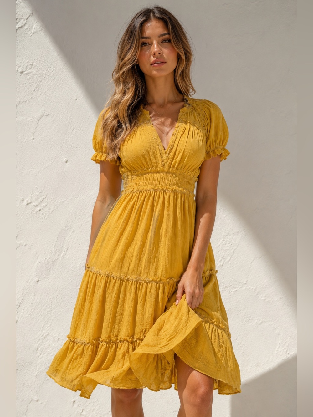 Silk Ulla Johnson Sonja Midi‎ Dress | Size 0 | Yellow Ruffle Hem Boho Chic